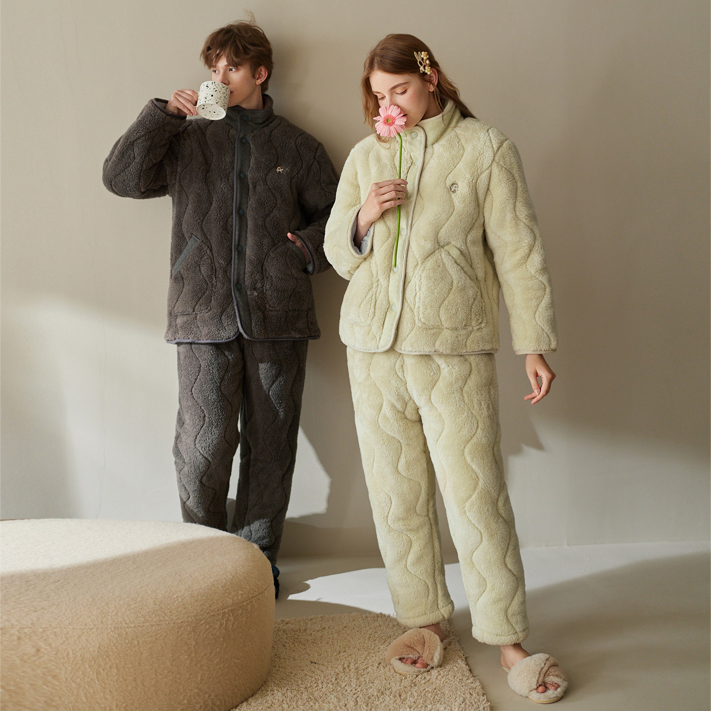 芬腾情侣睡衣女冬季珊瑚绒三层加厚夹棉男抗静电法兰绒家居服套装,淘宝优惠券,粉丝福利购,淘宝优惠卷