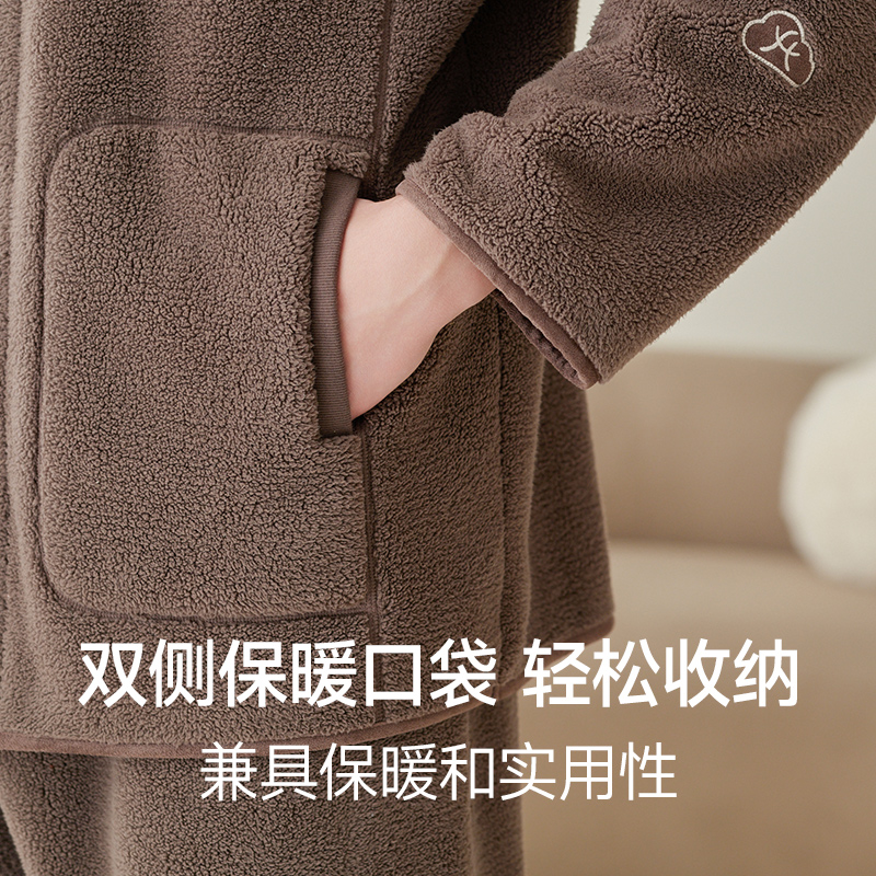 芬腾蓬蓬绒睡衣男秋冬季加绒加厚保暖珊瑚绒抗静电大码家居服套装