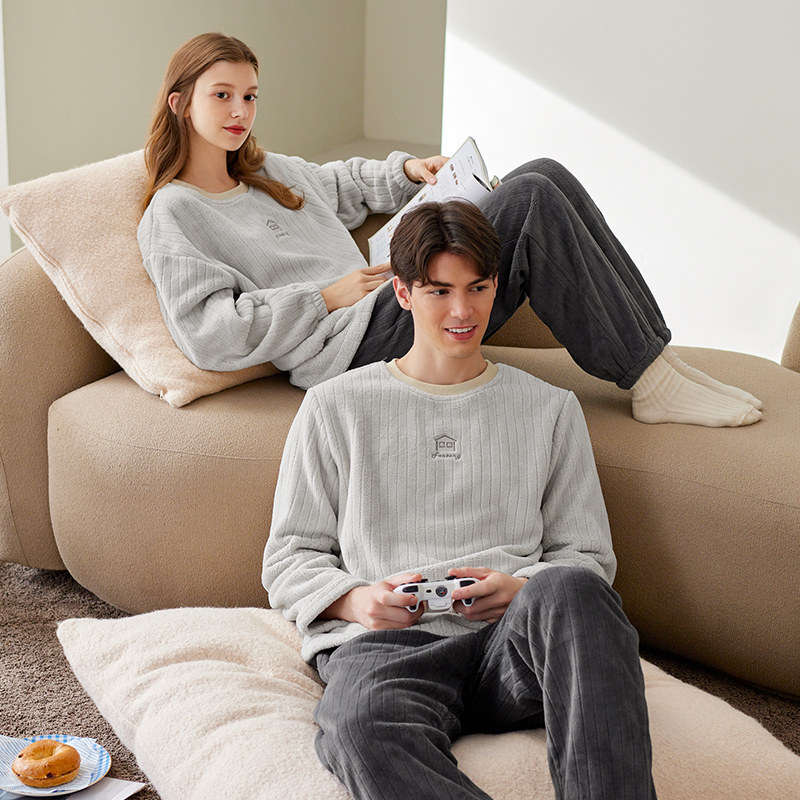 芬腾珊瑚绒情侣睡衣秋冬季女保暖加厚加绒圆领大码男士家居服套装,淘宝优惠券,粉丝福利购,淘宝优惠卷