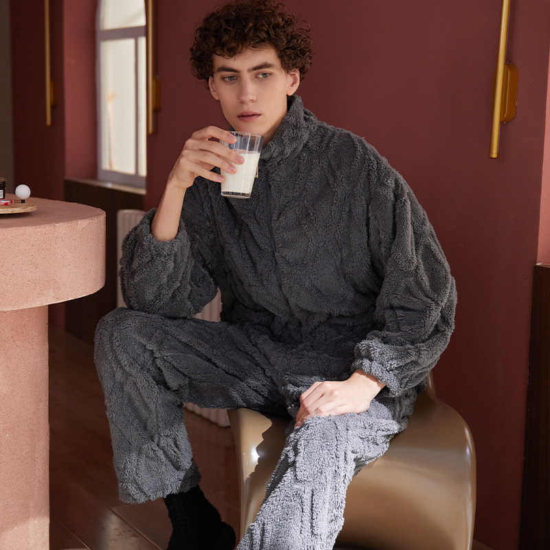 芬腾冬季珊瑚绒情侣拉链北极绒睡衣 芬腾outlets店睡衣/家居服套装