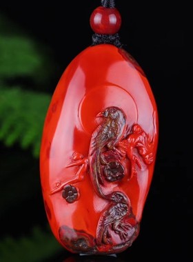 南红包浆黑冻料凤戏牡丹花凤凰挂件女有凤来仪仿古凤朱雀神鸟吊坠