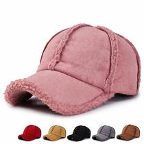 Women Winter Baseball Cap Wool Sheepskin Thicken Warm Solid