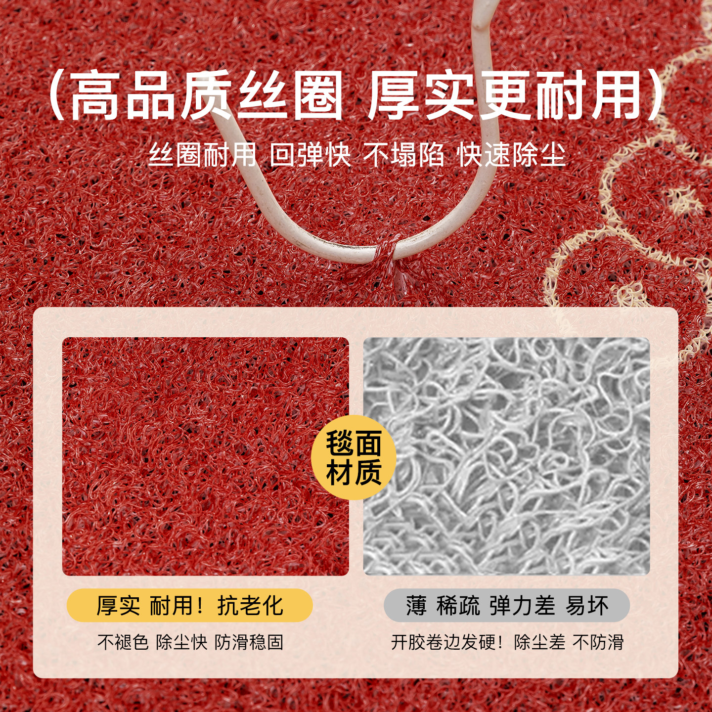 红色喜庆入户门丝圈地垫2026新年装饰马年防滑地毯进门口脚垫门垫,淘宝优惠券,粉丝福利购,淘宝优惠卷