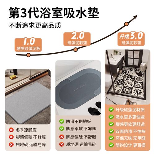 2026新款浴室地垫软硅藻泥卫生间吸水防滑垫子洗手台厕所全铺脚垫 - 图0