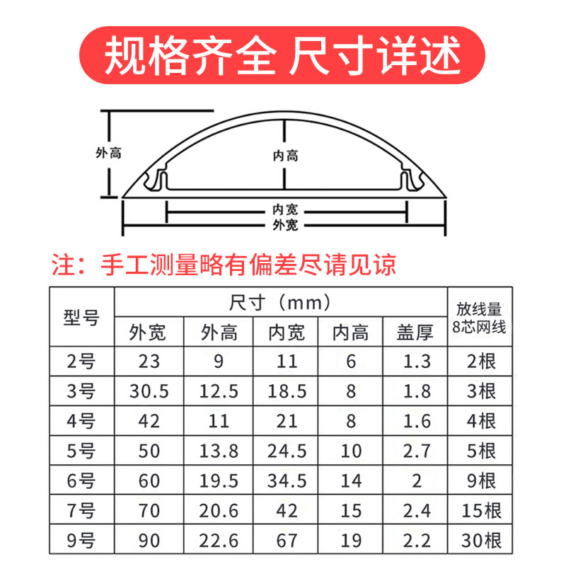 明装pvc半圆走压地线槽贴地面弧形防踩家用木纹电线明线隐形美化