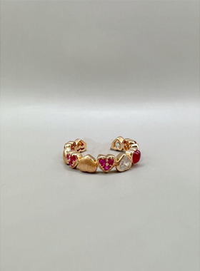 心复古拉丝桃心锆石戒指