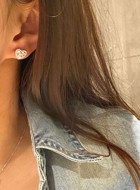 轻奢高级中古爱心围镶钻碎冰冰耳钉项链小众复古精致个性首饰套装