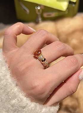 开口橘红色女戒指环复古