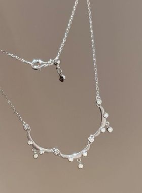 轻奢复古拉丝花边泡泡钻项链名媛气质设计高级流苏百搭时尚锁骨链