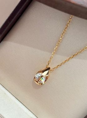 Vintage中古风轻奢简约高级锆石水滴杏仁项链小众精致复古锁骨链