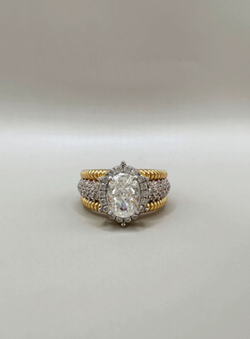 编织麻绳鎏金满钻戒指