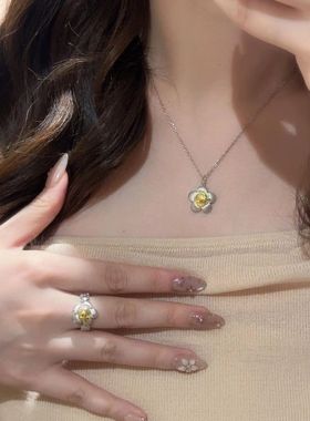 轻奢复古高级感拉丝工艺搞怪太阳花戒指项链独特新颖设计百搭套装