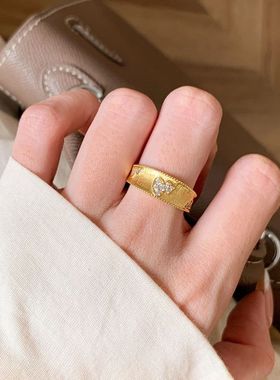 轻奢复古新中式滚珠边拉丝葫芦戒指镶钻高级精致时尚宽版百搭指环