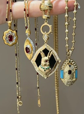 项链白贝黑珐琅镀金重工兔子精工