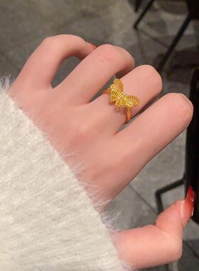 瑶池仙系列楚蝶黄金色点钻蝴蝶戒指女蕾丝镂空蝴蝶指环送女友礼物