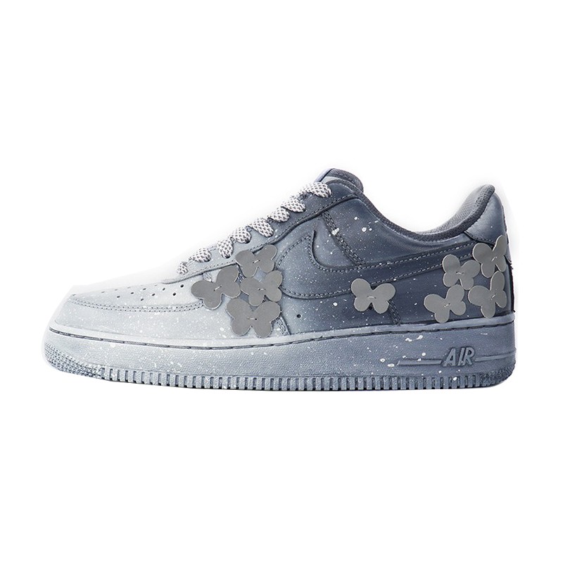 Nike Air Force 1 AF1空军一号满天星蝴蝶灰色浸染做旧情侣鞋定制-图0