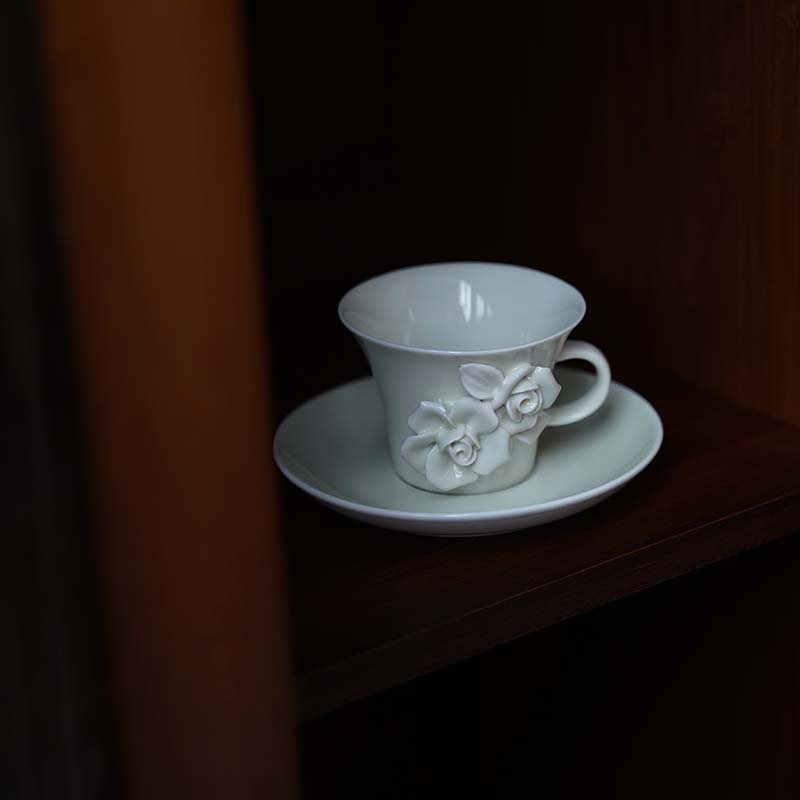 咖啡杯陶瓷下午茶红茶法英式复古浮雕纯手工杯碟欧式花茶杯点心碟-图0