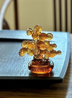 琉璃摆件 琉璃发财招财树 办公室桌面玄关装饰 精美工艺品