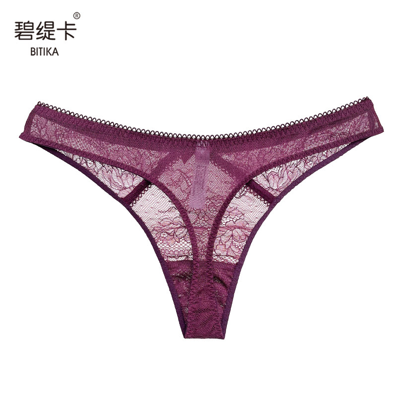 真丝低腰性感女士内裤秋冬紫色无痕透明网纱裤头法式蕾丝丁字裤女,淘宝优惠券,粉丝福利购,淘宝优惠卷