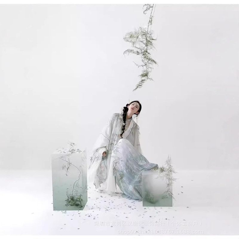 【潇湘玉人】汉服女明制立领长衫春夏新款重工刺绣套装 - 图3