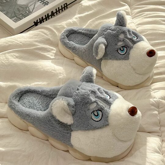 Husky Cotton Slippers Men's Winter Indoor Home Use 2025 New Cute Plush Cotton Slippers Men's Winter Men's Model
