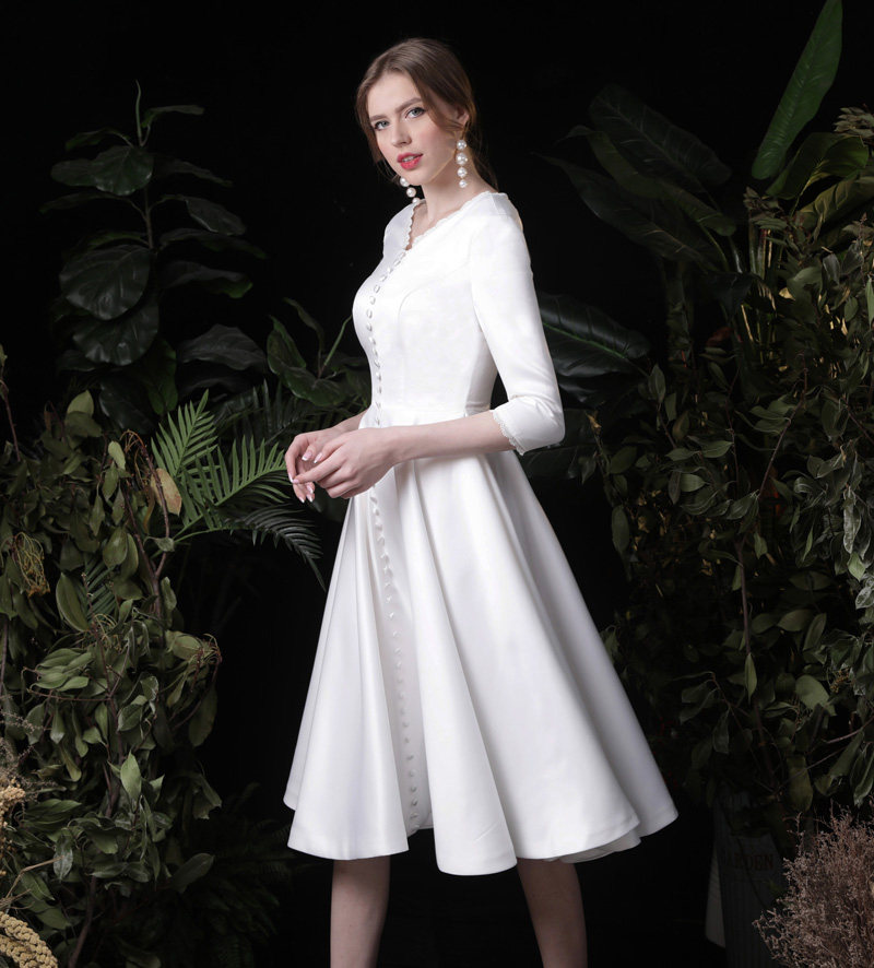 轻婚纱新款森系简约缎面新娘连衣裙 alalei婚纱