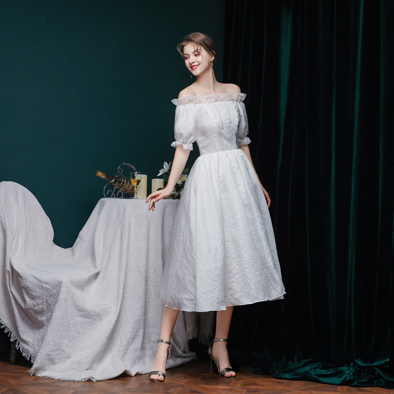 2020新款轻少女泡泡袖小生日秋婚纱 alalei礼服/晚装