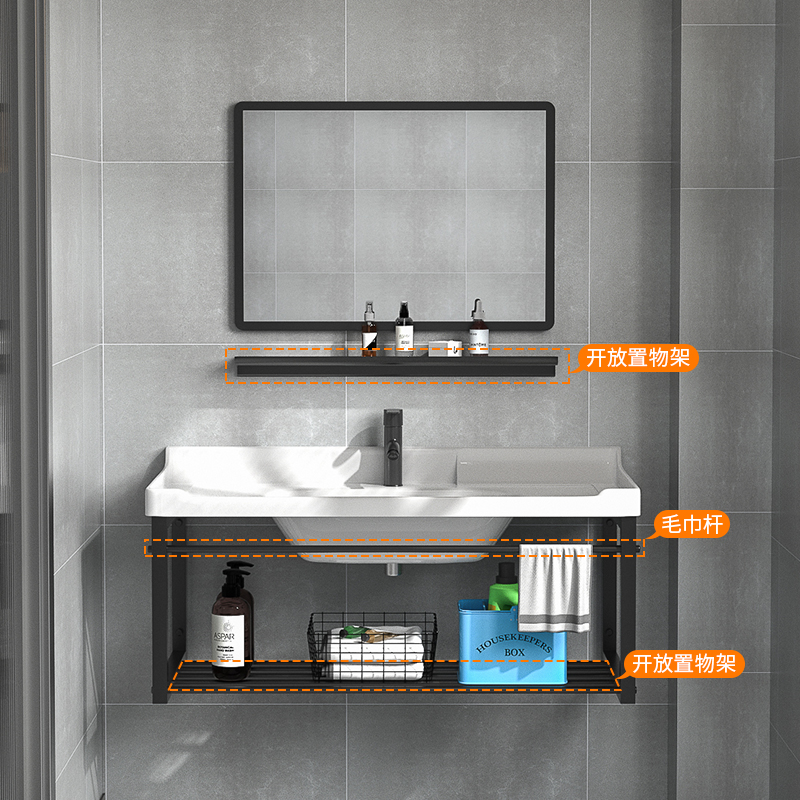 陶瓷洗手盆支架小户型挂墙式阳台悬挂式简易不锈钢洗手池洗脸盆台-图2