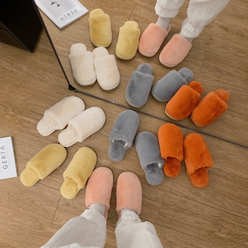 毛毛拖鞋女韩版时尚秋冬居家新款纯色简约平底保暖防滑毛绒棉拖鞋,淘宝优惠券,粉丝福利购,淘宝优惠卷