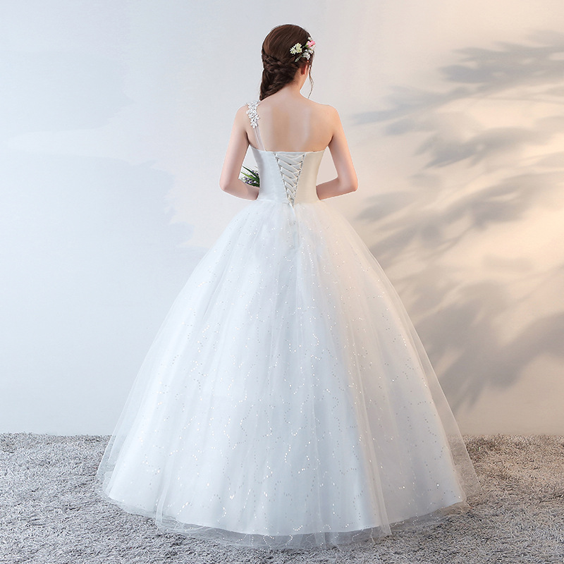 2023新款韩版婚纱礼服 新娘结婚单肩齐地显瘦婚纱影楼礼品纱