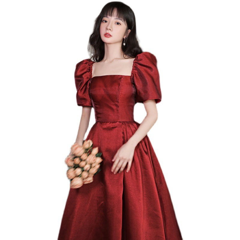 敬酒服新娘红色结婚礼服小个子孕妇订婚晚礼服在逃公主显瘦连衣裙 - 图3