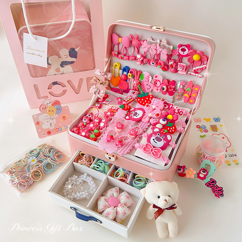 高端儿童发饰礼盒套装女孩头饰公主首饰盒小朋友精致生日礼物女童 - 图3