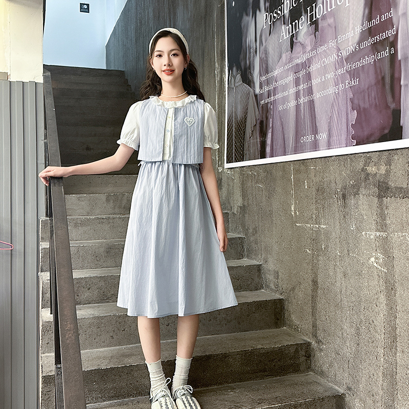 女童夏季连衣裙2025年新款薄款儿童洋气夏装学生版长裙大童装裙子 - 图1