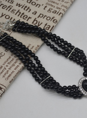 法式复古黑色串珠珍珠项链女轻奢叠戴多层宫廷风颈链夸张项饰女