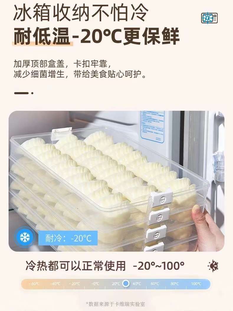 饺子盒子冷冻盒子食品级厨房密封保鲜乐扣馄饨速冻收纳盒冰箱专用 - 图1