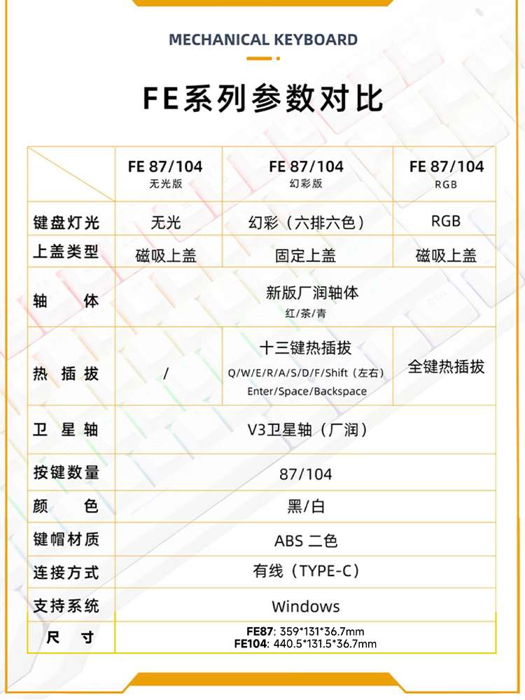 艾石头FE87 FE104游戏机械键盘茶轴静音红轴热插拔办公笔记本有线 - 图1