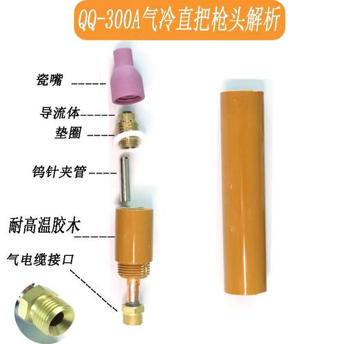 QQ自动焊机枪把直式焊枪头气冷水冷QQS300A-1笔式直柄氩弧焊枪头 - 图2