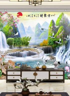 客厅山水风景画装饰画背景墙贴画