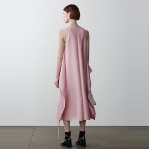 【商场同款】玛丝菲尔奥莱冬季新款设计感雾粉色桑蚕丝轻礼连衣裙