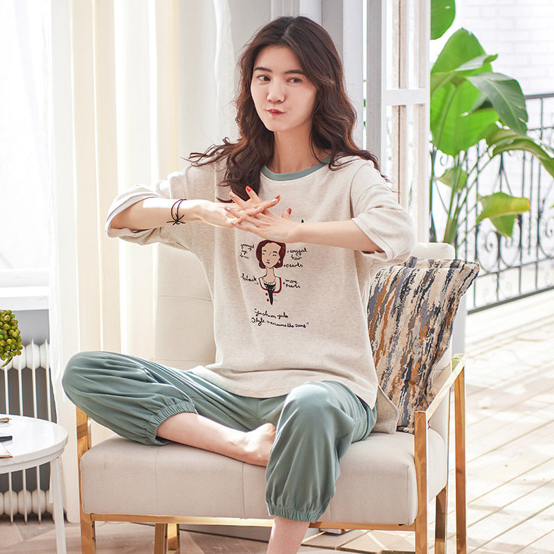 秋鹿清仓夏季新品短袖七分裤睡衣 秋鹿服饰outlets店睡衣/家居服套装