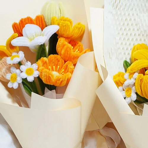 郁金香扭扭棒花束教师节手工diy材料包彩色毛根毛条特密马卡龙色玫瑰花巨型花向日葵花手工花幼儿园礼物红色 - 图1