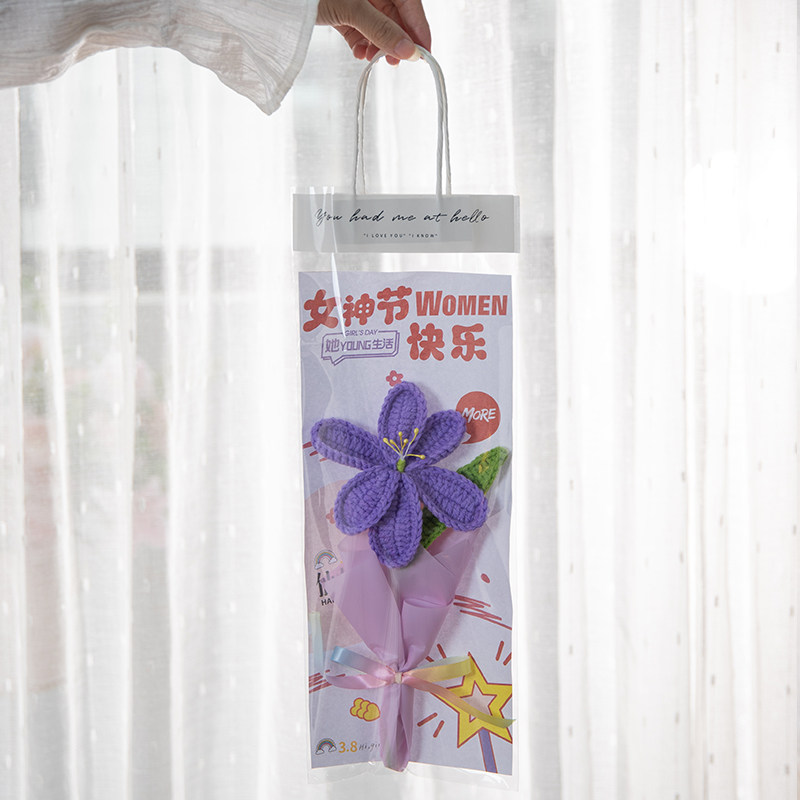 女神节小花束百合康乃馨毛线针织花三八妇女节礼物送员工妈妈实用