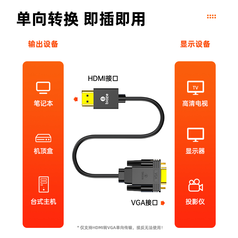 毕亚兹hdmi转vga线vja高清接电脑显示器屏连接线笔记本电视机顶盒 - 图3