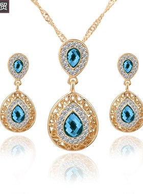 woman Crystal Pendant earrings necklace jewelry set 项链耳环
