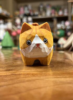 手工木雕可爱猫咪橘猫奶牛猫桌面摆件送男女朋友同学