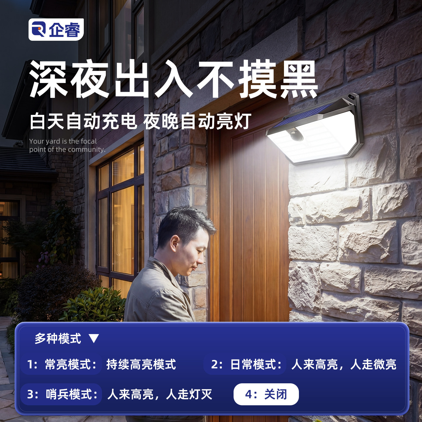 2025新款太阳能户外灯家用庭院灯人体感应照明灯室外防水院子壁灯
