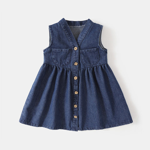 女童牛仔连衣裙春装小女孩春夏儿童无袖新款衣服韩版牛仔裙子童装 - 图0
