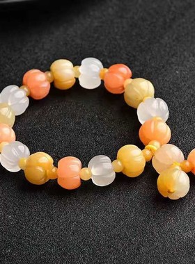 2025金丝玉手链新疆戈壁南瓜彩色彩玉原石手链玉石玉器货源厂家