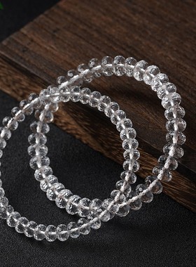 2025天然7A级白水晶手链女男原石手工切面散珠子项链刻面盘珠手串