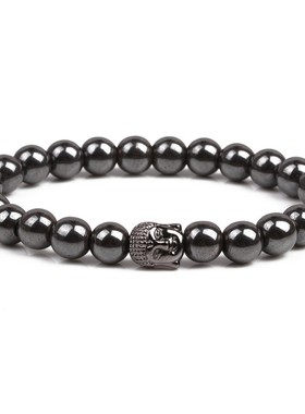 2025速卖通爆款磁性黑石铜佛头手链串珠鬼头男士手链 厂家直销